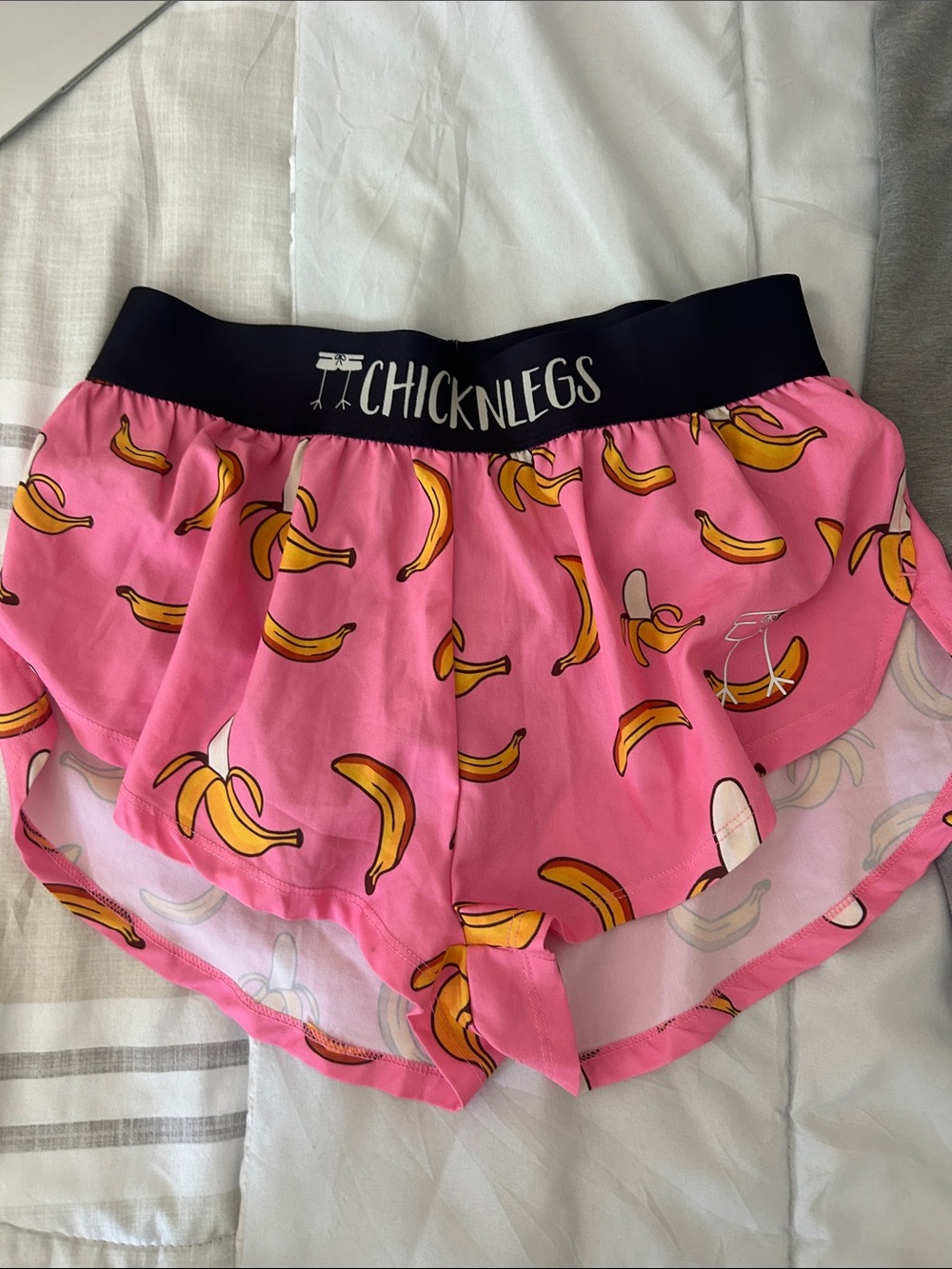 ChicknLegs Pink Banana Print Girls' Ruffle Shorts